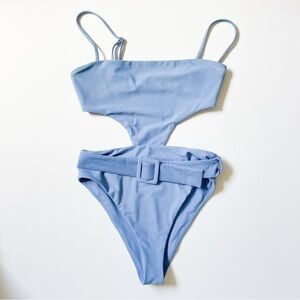 Camila Coelho Paulista Belted One Piece Swimsuit in Sea Breeze Light Blue